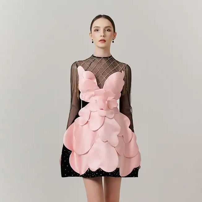 Ruched Dress Mini - Gothic Black Pink Floral Mini Dress