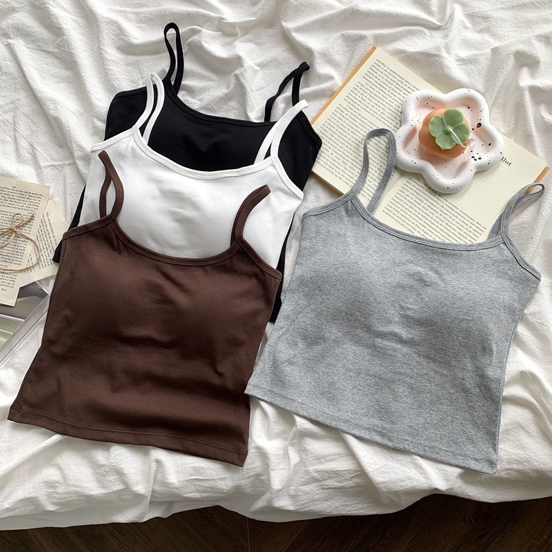 Crop Top Women - Solid Color Built-in Padded Bandeau Top,