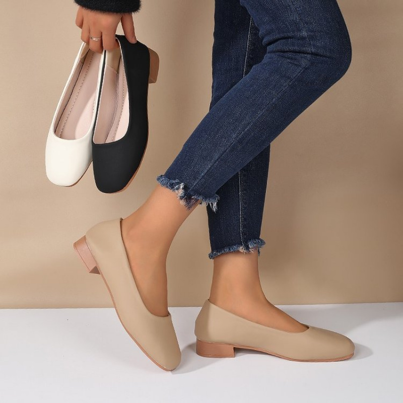 Women'S Fashion Shoes - Soft Leather Round Toe Slip-On Shoes