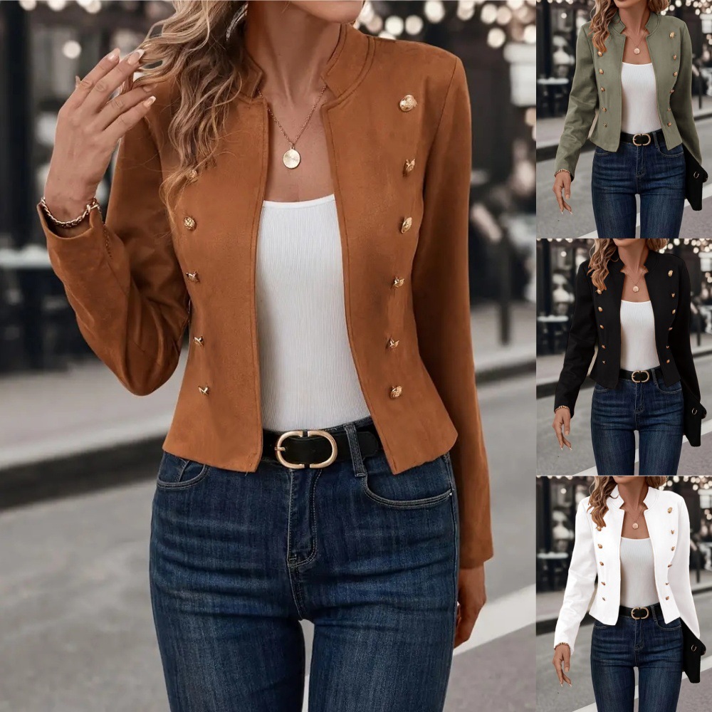 Velvet Blazer Women - Women Jacket Stand Collar Long Sleeve