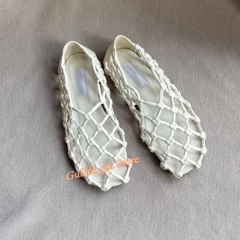 Women'S Fashion Shoes - French Woven Mesh Hollow flat Sandals