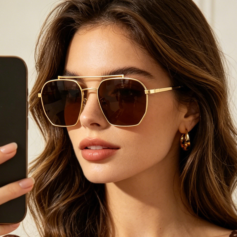 Women Fashion Glasses - Summer New Metal Double Beam Polarized