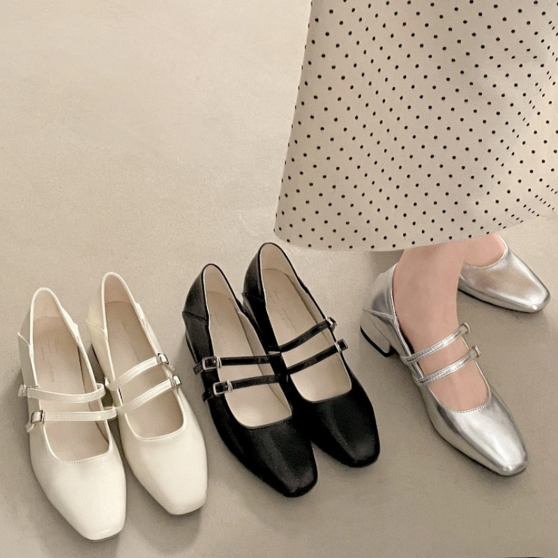 Women'S Fashion Shoes - Square Toe Low Heel Women Silvery