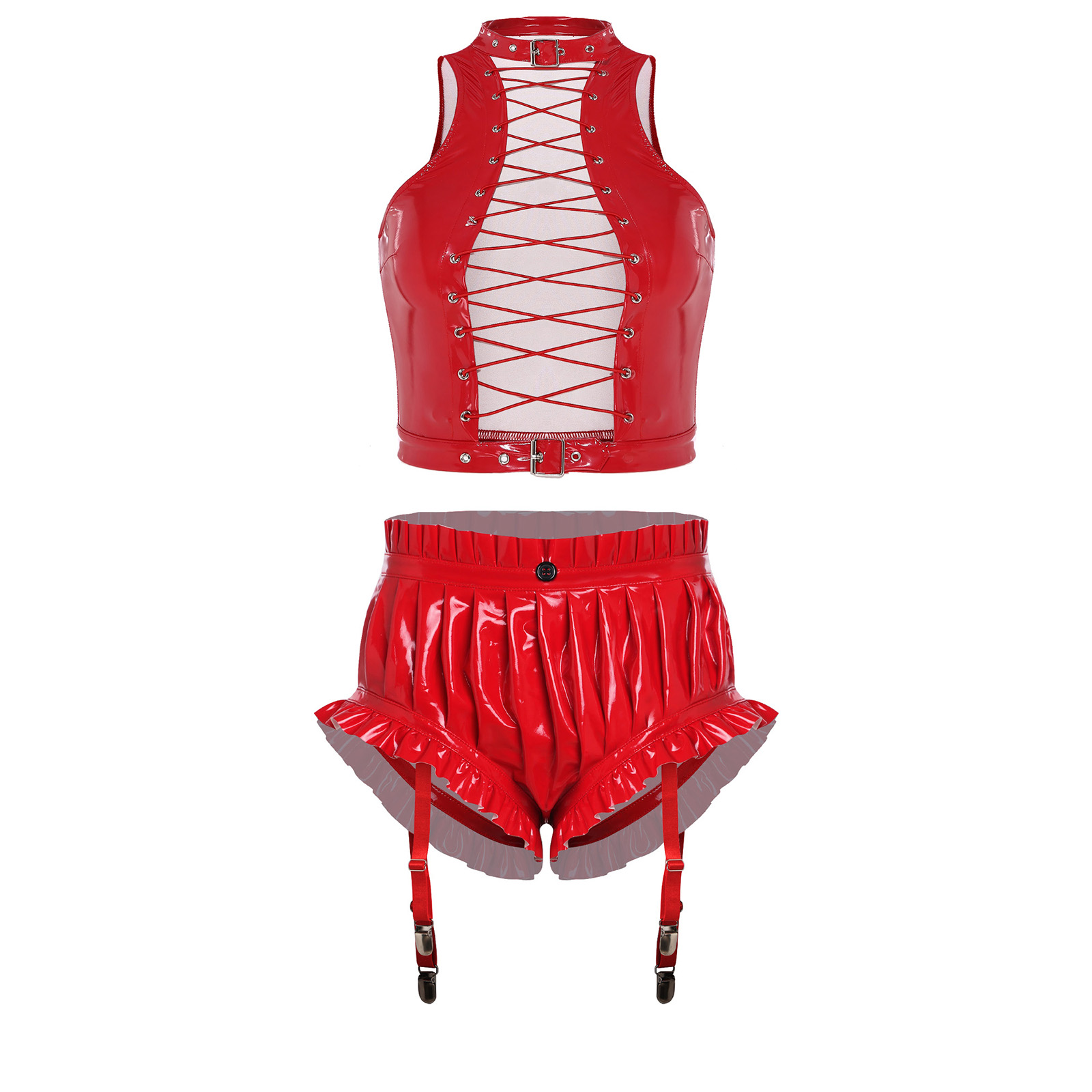 Womens Wet Look PU Leather Clu - Crop Top Women 리뷰 및 가격