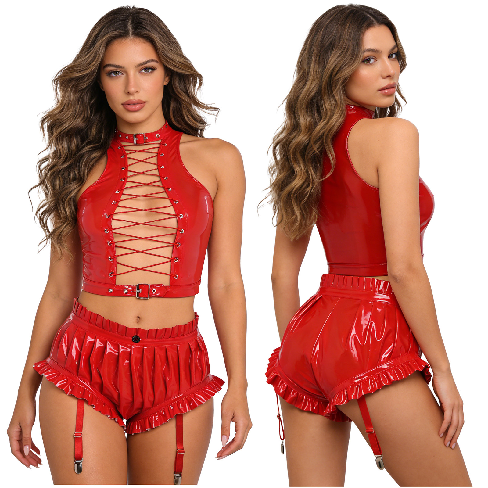 Womens Wet Look PU Leather Clu - Crop Top Women 리뷰 및 가격