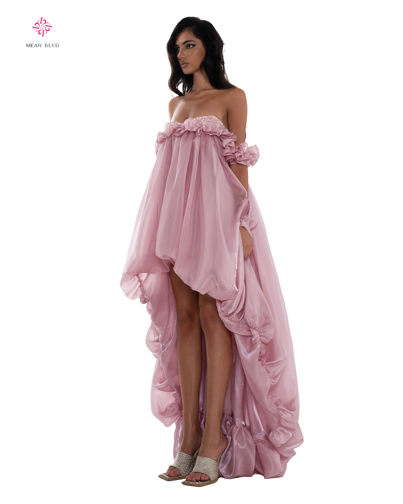 Women Pink Strapless Organza H - Ruched Dress Mini 리뷰 및 가격