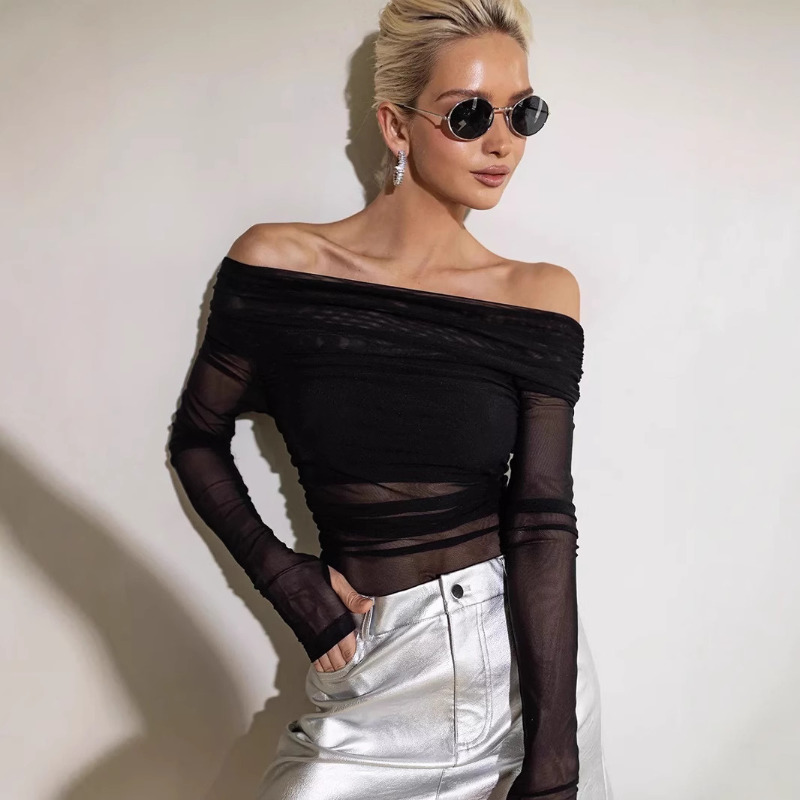 Women  Mesh Off Shoulder Top S - Crop Top Women 리뷰 및 가격