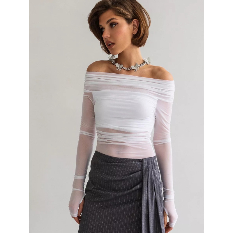 Women  Mesh Off Shoulder Top S - Crop Top Women 리뷰 및 가격