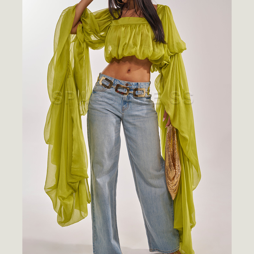 Women Chiffon Crop Top, Puff L - Crop Top Women 리뷰 및 가격