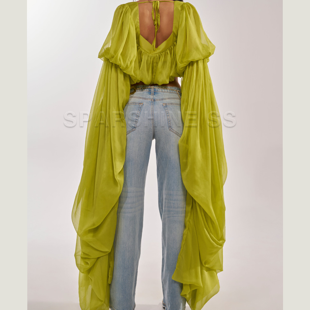 Women Chiffon Crop Top, Puff L - Crop Top Women 리뷰 및 가격