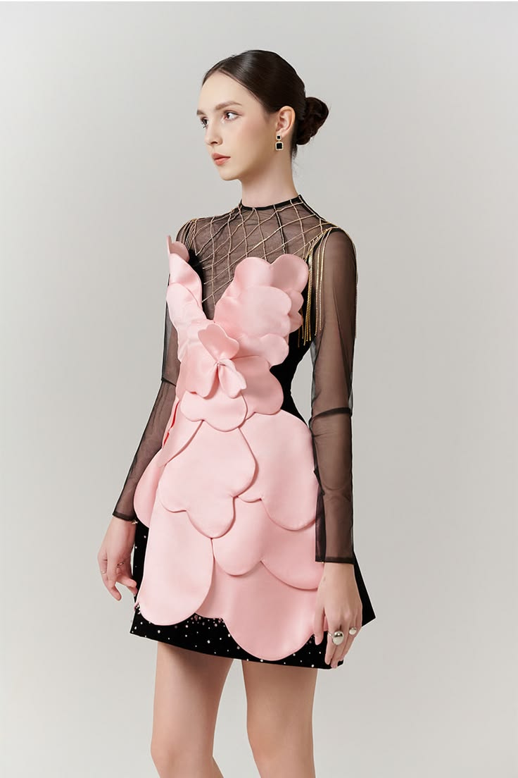Gothic Black Pink Floral Mini  - Ruched Dress Mini 리뷰 및 가격