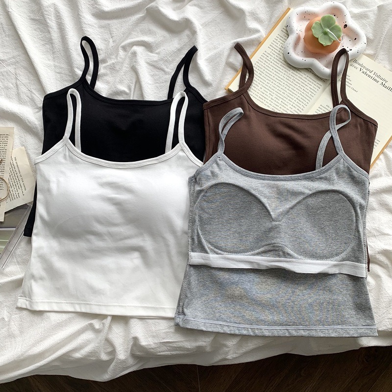 Solid Color Built-in Padded Ba - Crop Top Women 리뷰 및 가격