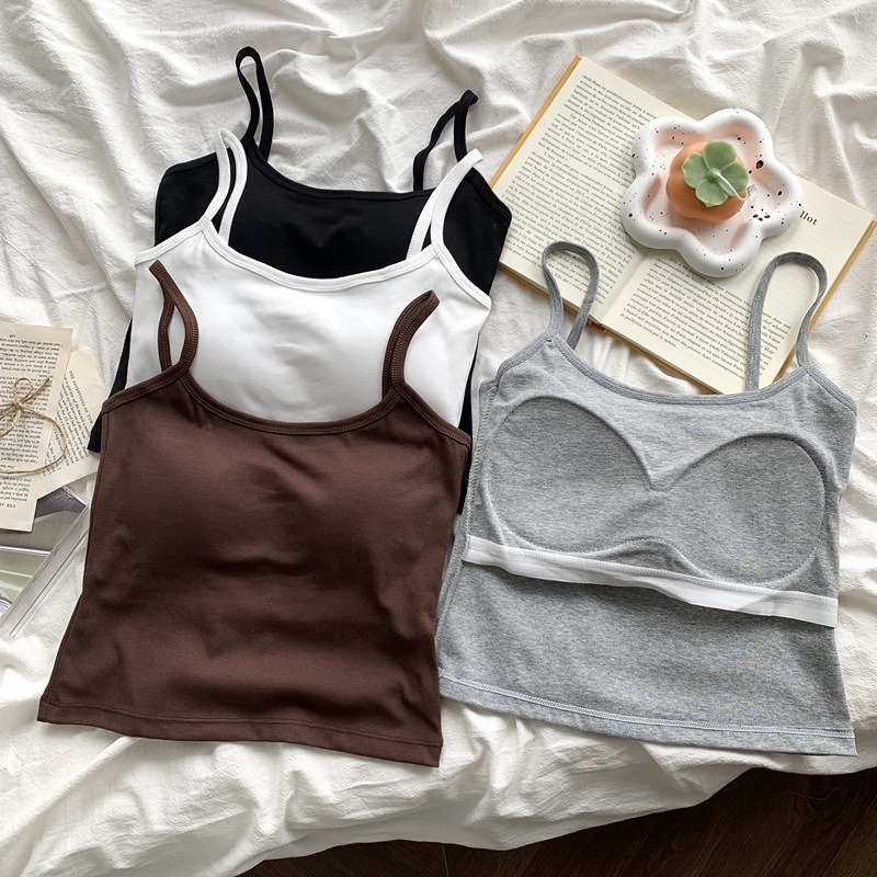 Solid Color Built-in Padded Ba - Crop Top Women 리뷰 및 가격