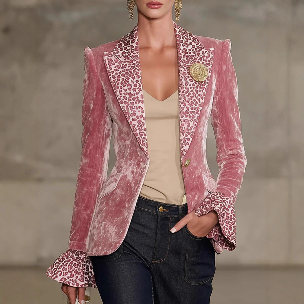 Women Velvet Blazer Leopard Pr - Velvet Blazer Women 리뷰 및 가격
