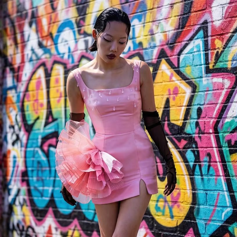 New Cute Pink Satin Mini Dress - Ruched Dress Mini 리뷰 및 가격