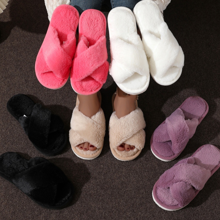 Home Fuzzy Cross Slipper Women - Women'S Fashion Winter 2025 리뷰 및 가격