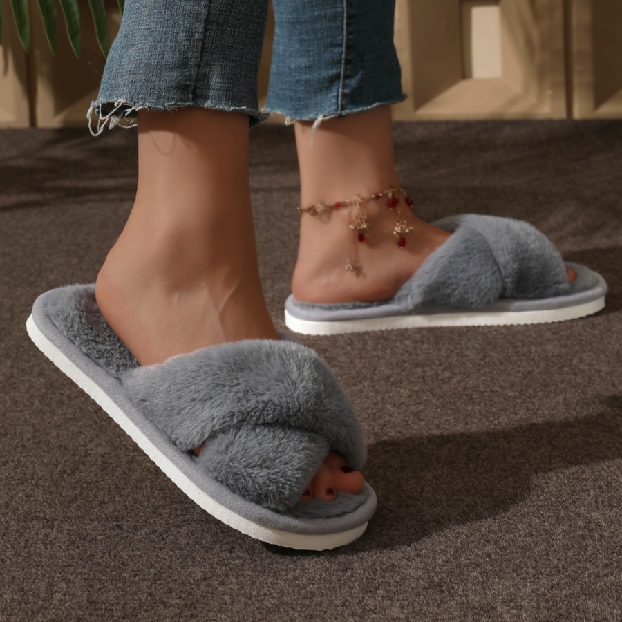 Home Fuzzy Cross Slipper Women - Women'S Fashion Winter 2025 리뷰 및 가격