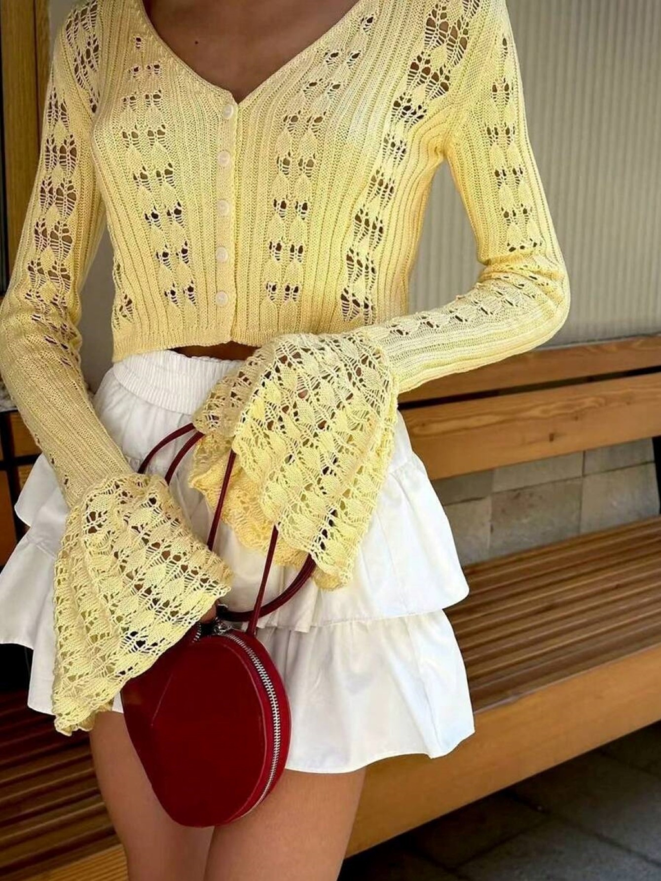 Womens Yellow Crochet Knit Fla - Crop Top Women 리뷰 및 가격
