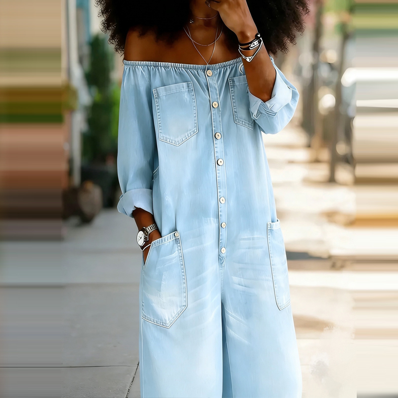Elegant Off Shoulder Solid Den - Women'S Fashion Vintage Off Shoulder Long Sleeve Jumpsuit 리뷰 및 가격