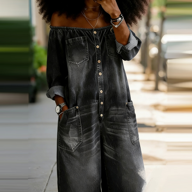 Elegant Off Shoulder Solid Den - Women'S Fashion Vintage Off Shoulder Long Sleeve Jumpsuit 리뷰 및 가격