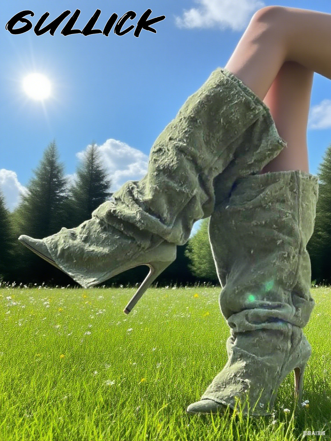 Green Pleated Boots Denim Poin - Women'S Fashion Winter 2025 리뷰 및 가격