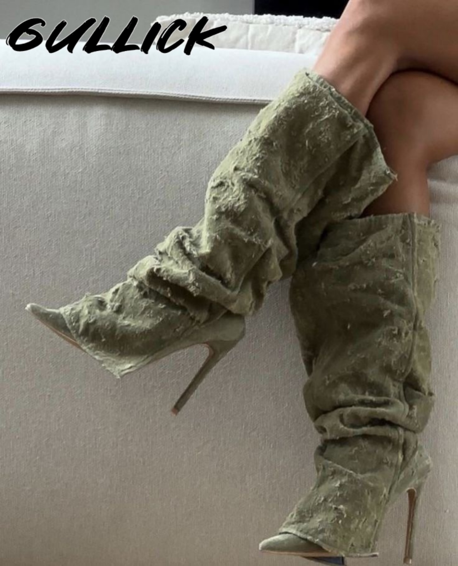 Green Pleated Boots Denim Poin - Women'S Fashion Winter 2025 리뷰 및 가격
