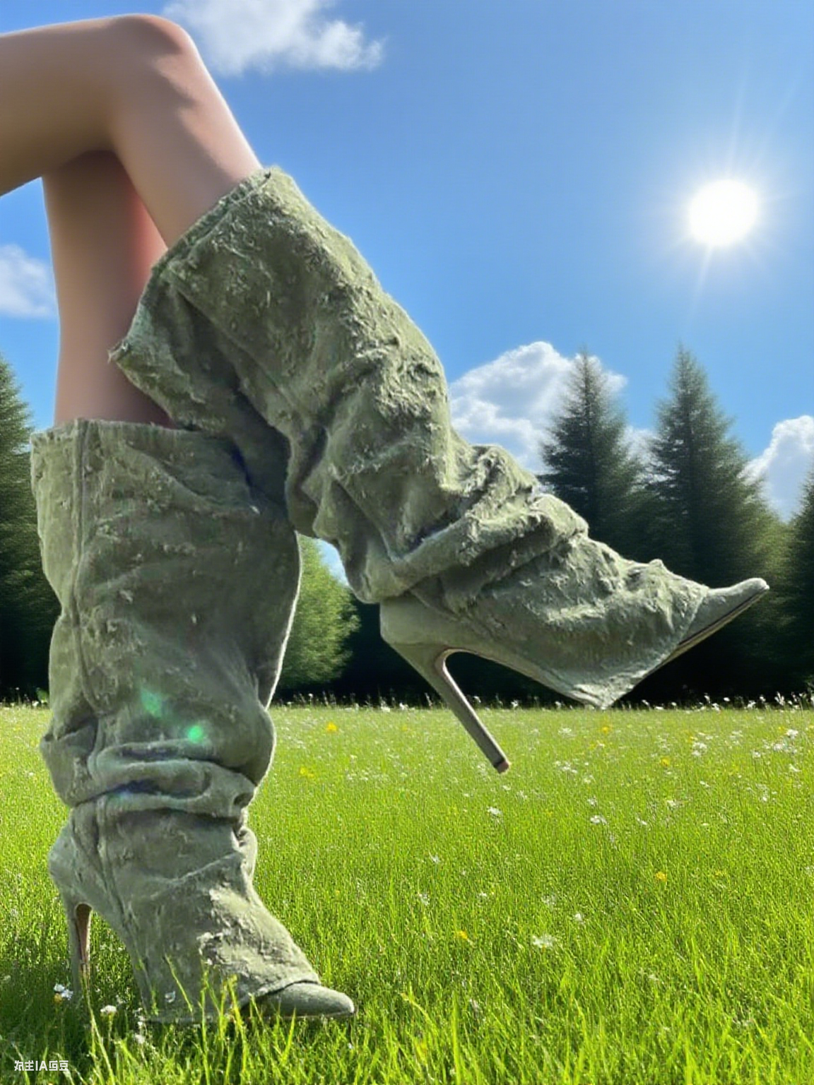 Green Pleated Boots Denim Poin - Women'S Fashion Winter 2025 리뷰 및 가격