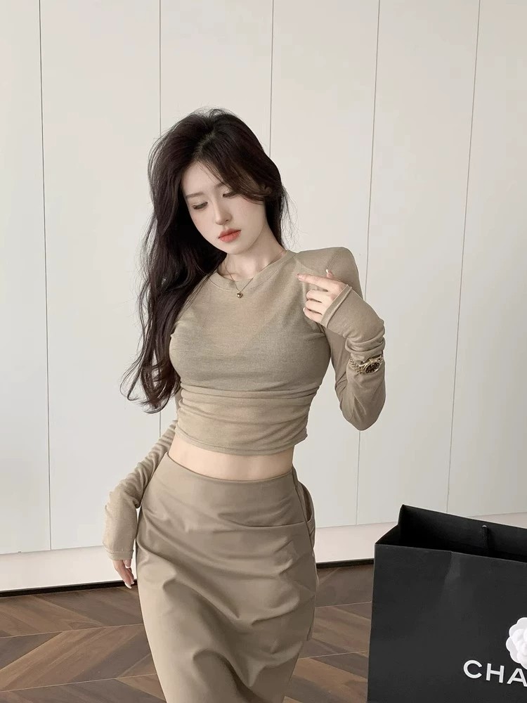 Y2K Sexy Shoulder Pads Long Sl - Crop Top Women 리뷰 및 가격
