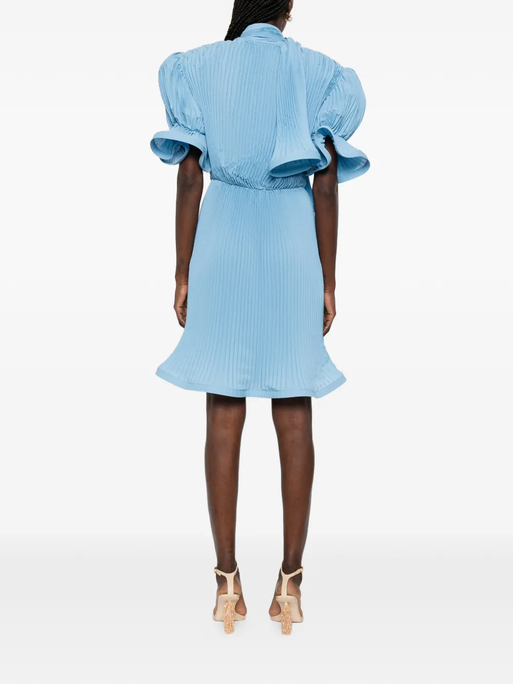 Elegant Light Blue Pleated Mid - Ruched Dress Mini 리뷰 및 가격