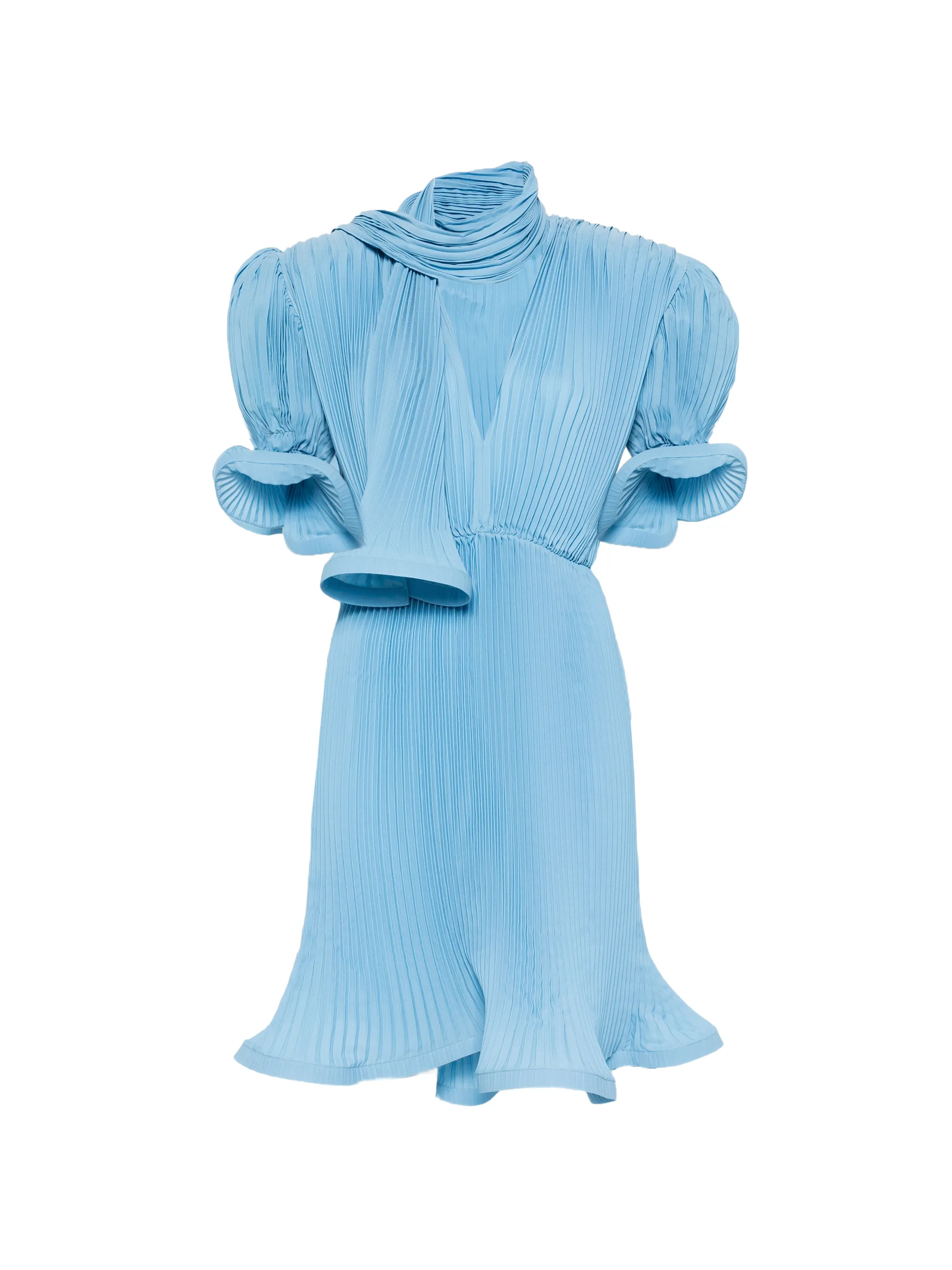 Elegant Light Blue Pleated Mid - Ruched Dress Mini 리뷰 및 가격